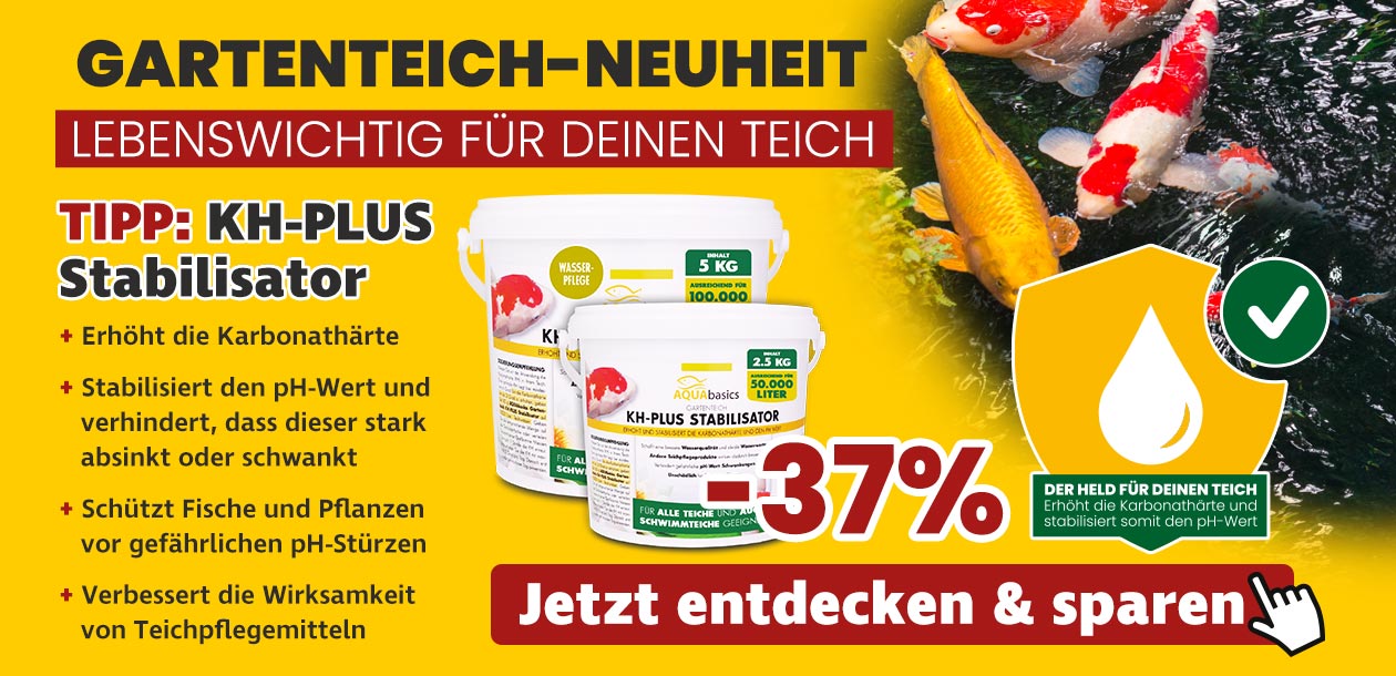 AQUAbasics Gartenteich KH-PLUS Stabilisator schafft stabile und lebensnotwendige Wasserwerte in Deinem Gartenteich.